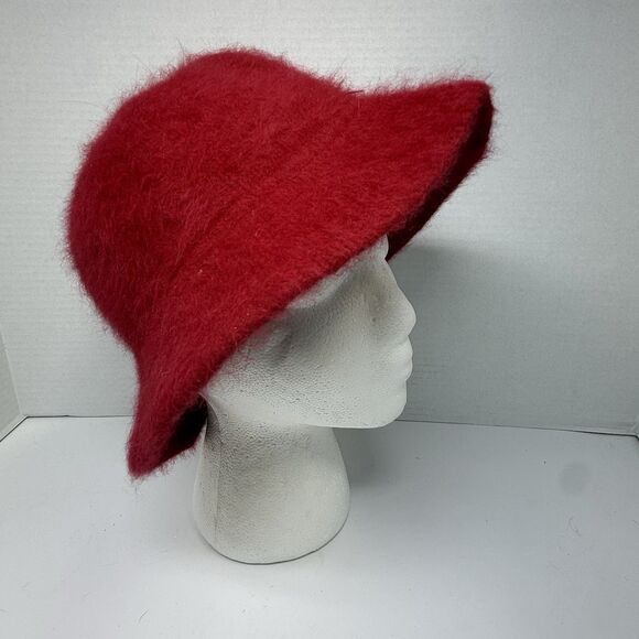 Vintage Angora Rabbit Hair Blend Cherry Red Fuzzy Bucket Hat One Size - Picture 1 of 8